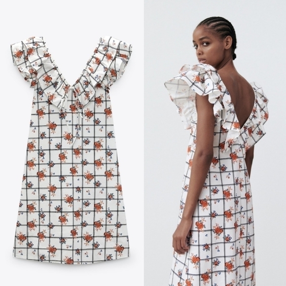 New Zara Floral Print Brock Collection/Bridgerton Style Poplin Midi Dress NWT M - Picture 4 of 11